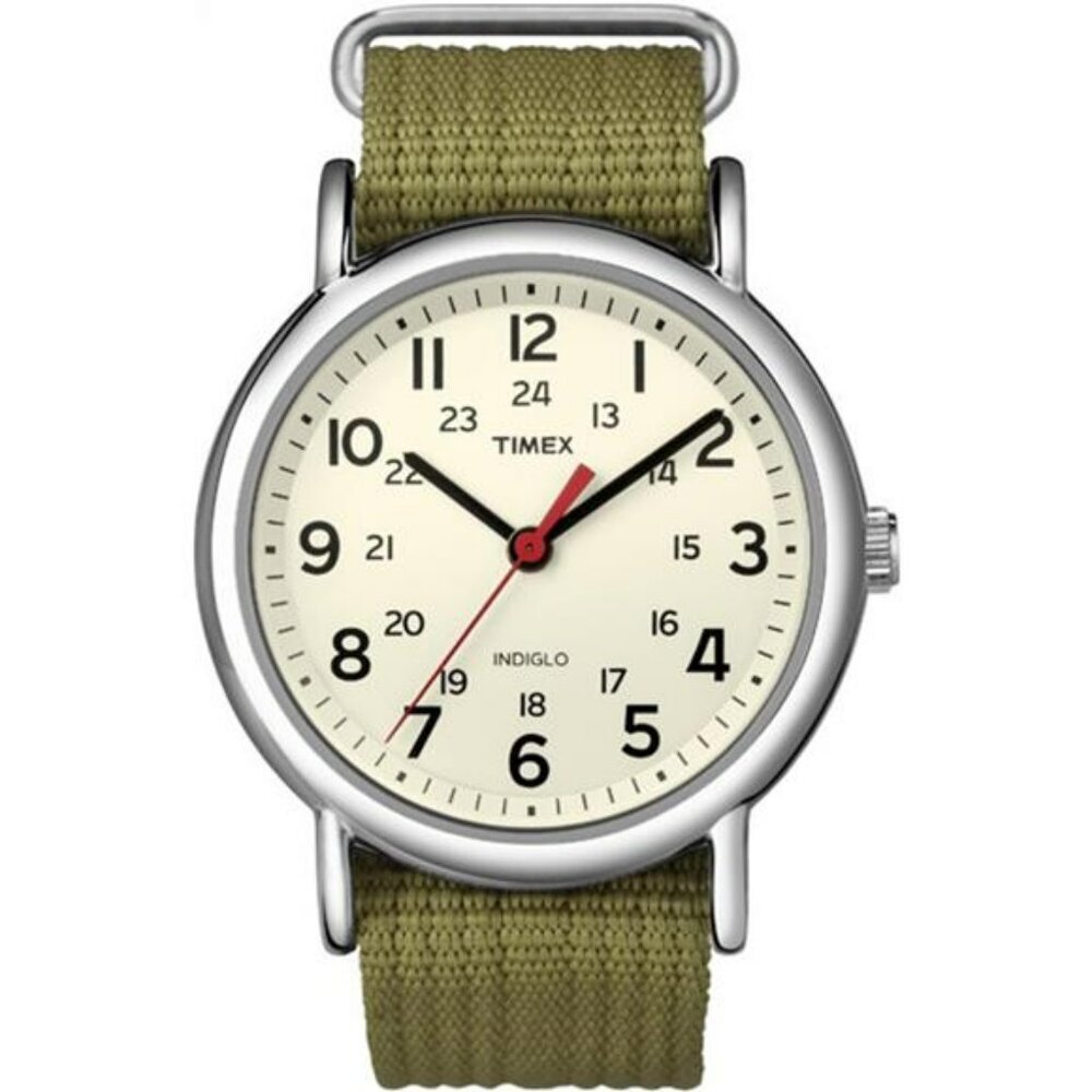 Unisex Analog Watch 38mm Nylon Strap INDIGLO Light 24 Hour Dial Water Resist